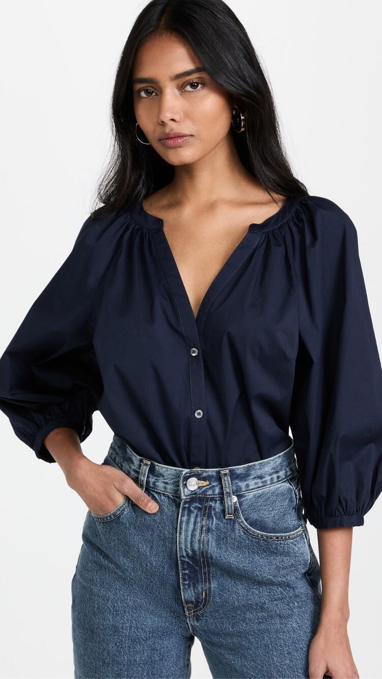 STAUD Dill Blue Cotton Top Small